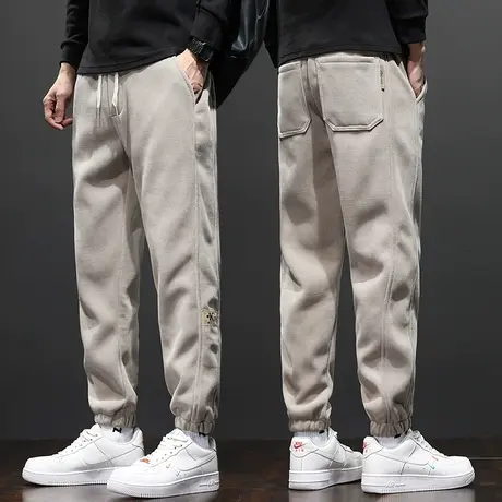 卡其色男生束脚博奥绒卫裤秋冬款宽松潮牌哈伦休闲裤子2024年新款商品大图