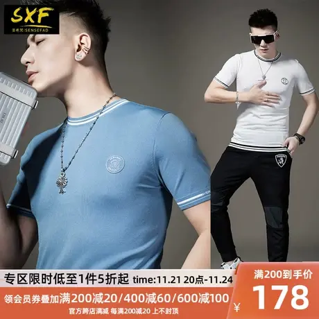 SXF圣希梵T恤男 16针横机针织衫 高端商务上衣简约刺绣潮男士短袖商品大图