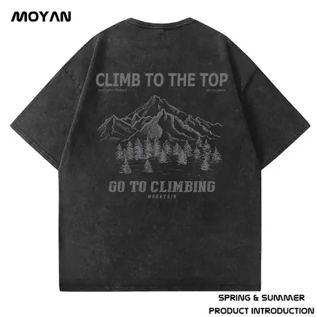 2025美式复古重磅水洗做旧t恤男装短袖纯棉宽松圆领落肩大码半袖商品大图