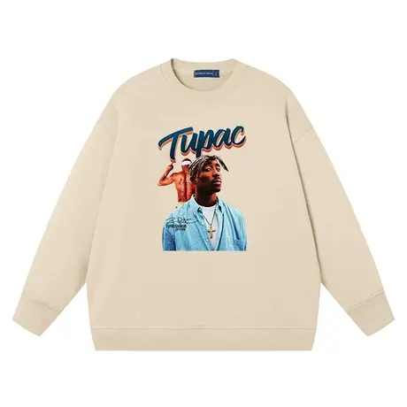 秀洛tupac复古衣服高级款男生纯棉卫衣男圆领情侣装秋季男士休闲商品大图