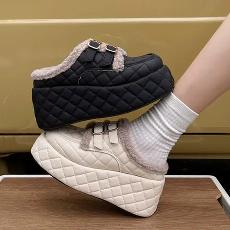 网红坡跟厚底加绒毛毛棉拖鞋女冬外穿2023新款时尚包头拖鞋欧货潮图片