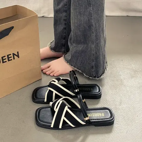 法式平底绝美凉拖鞋女夏季外穿时尚2024新款高级感两穿外出沙滩鞋商品大图