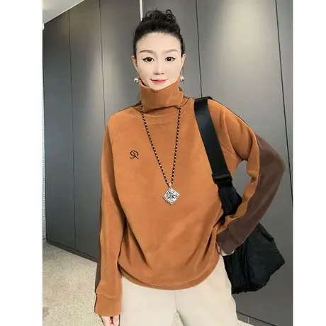 新款秋冬双面德绒保暖卫衣简约百搭撞色款加厚颗粒绒高领简约卫衣商品大图