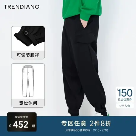 TRENDIANO潮牌春秋工装休闲裤新款时尚舒适潮流宽松黑色长裤男士商品大图