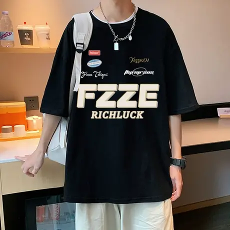 纯棉短袖T恤男夏季2023新款ins潮牌美式高街体恤宽松机能风半截袖商品大图