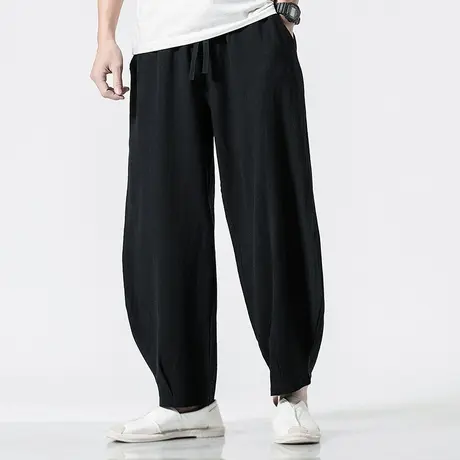 中国风棉麻长裤宽松汉服复古男装亚麻休闲裤大码麻料沙滩长裤子图片