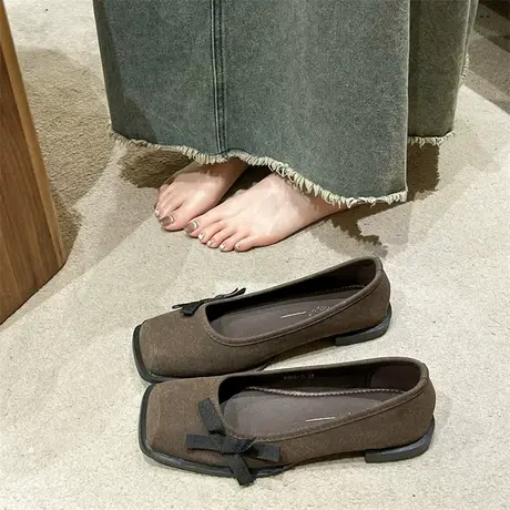 女鞋2024年春秋新款复古时尚蝴蝶结浅口单鞋低跟通勤方头玛丽珍鞋商品大图