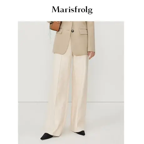 【葡萄牙进口面料】玛丝菲尔春新款米黄色休闲直筒裤复古优雅商品大图