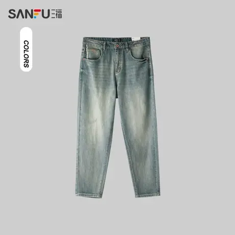 三福2024春季男士毛边牛仔裤 日系户外合身直腰长裤男482291商品大图