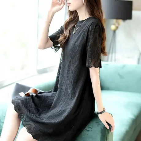 宝诗黎镂空吊带针织连衣裙两件套女夏季2023黑色裙子套装女新款潮商品大图