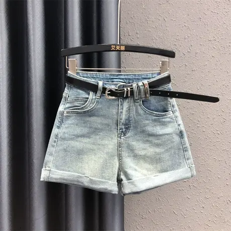 韩版卷边设计感牛仔热裤女2024夏季新款高腰显瘦休闲a字阔腿短裤图片