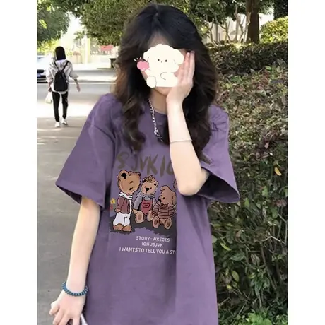 美式复古纯棉短袖t恤女夏季2023新款学生宽松半袖上衣小众设计感图片