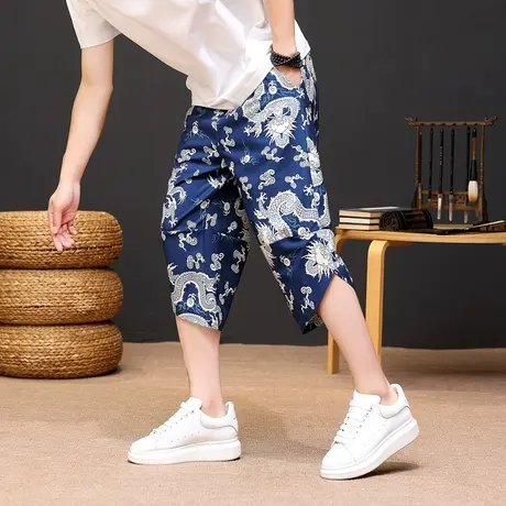 【90-230斤】男士七分裤个性沙滩裤加大码花裤衩短裤速干哈伦裤潮商品大图