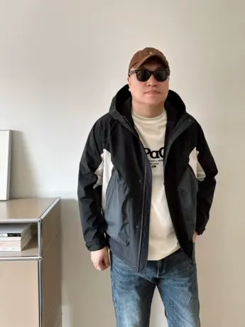 大依无忧春秋新款拼接撞色潮胖子加肥加大码男士短款连帽夹克外套商品大图