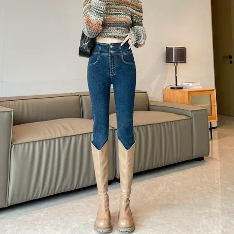紧身牛仔裤女2024春秋新款高腰显瘦修身显瘦百搭弹力小脚铅笔裤子商品大图