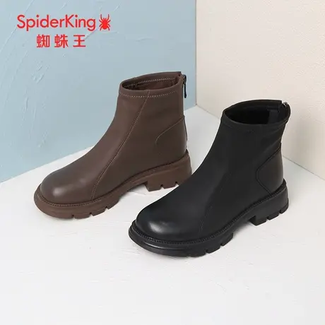 SPIDER KING/蜘蛛王女鞋2023秋商场新款矮筒女皮靴休闲都市单里软商品大图