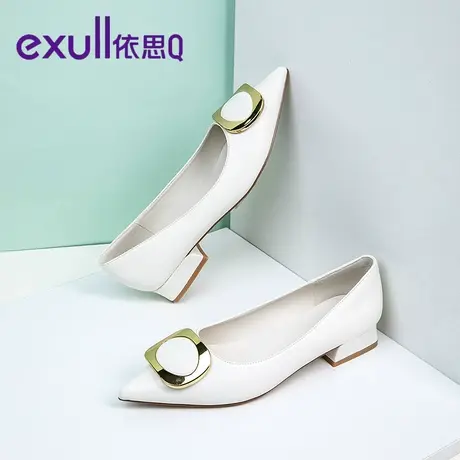 exull/依思Q2024年春秋季新款森女风金属扣饰女鞋粗跟女士单鞋子商品大图