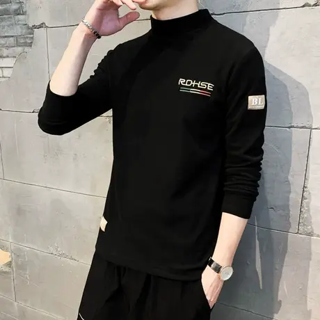 半高领长袖t恤男秋冬季2023新款潮流卫衣加绒加厚内搭小衫打底衫商品大图