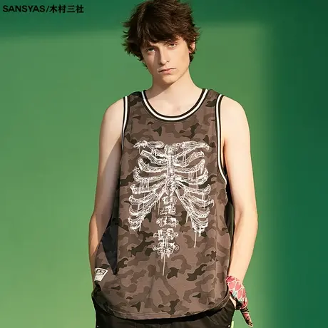 木村三社2022年夏季新款背面印花高街ins潮小众无袖t恤背心图片