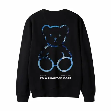 潮牌情侣装小熊圆领卫衣2023新款黑色长袖男女上衣学生班服定制商品大图