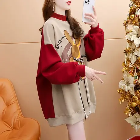 加绒加厚卫衣女中长款2023新款秋冬季爆款洋气减龄宽松设计感上衣图片