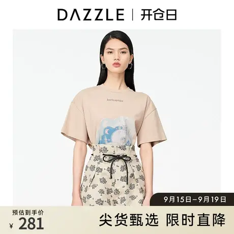 DAZZLE地素 奥莱春季巴巴爸爸联名系列3D印花短袖t恤女商品大图