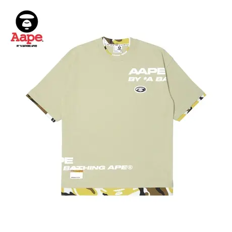 Aape旗舰店男装秋冬猿颜徽章小标拼接迷彩字母印花短袖T恤1397XXL商品大图