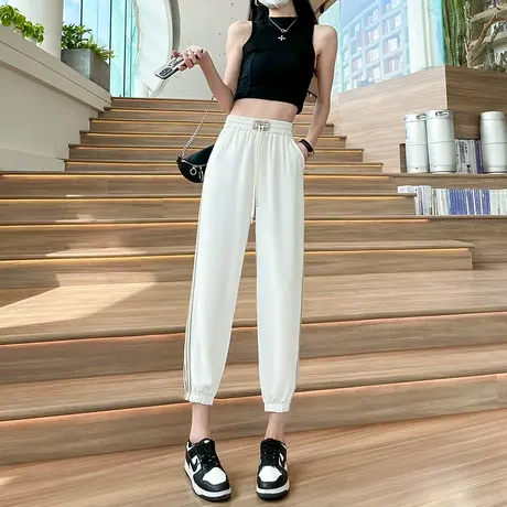 冰丝运动裤女束脚春季薄款高腰宽松显瘦百搭九分小个子休闲速干裤商品大图