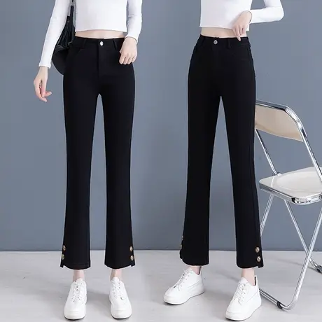 裤子女小众设计感黑色微喇裤高腰弹力显瘦小个子秋季潮流阔腿裤潮图片