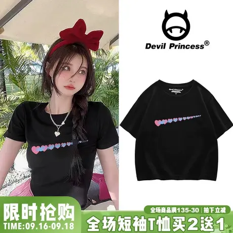 甜酷风vibe设计感印花辣妹t恤女短款露脐上衣ins风韩版黑色短袖潮图片