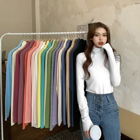 2023年春秋冬季新款早秋内搭洋气高领打底衫ins风长袖t恤女装上衣商品大图
