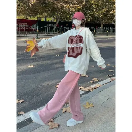 oversize美式复古设计感卫衣女春秋薄款宽松慵懒chic上衣外套潮牌图片