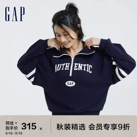 Gap女装秋季2023新款LOGO复古法式圈织软卫衣756354运动休闲上衣图片