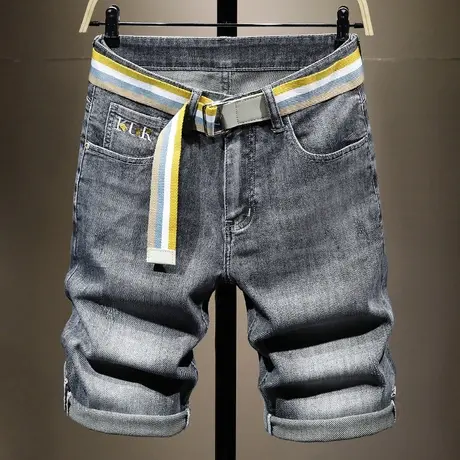 夏天薄款潮牌牛仔短裤男刺绣花五分裤复古做旧中裤子男百搭马裤潮商品大图