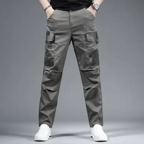 休闲裤男2023新款夏季潮牌绿色宽松直筒男士潮流工百搭装薄款裤子商品大图