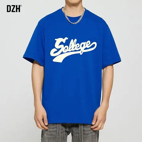 男士克莱因蓝重磅t恤男夏季纯棉短袖潮牌潮流宽松半截袖体恤衫男商品大图