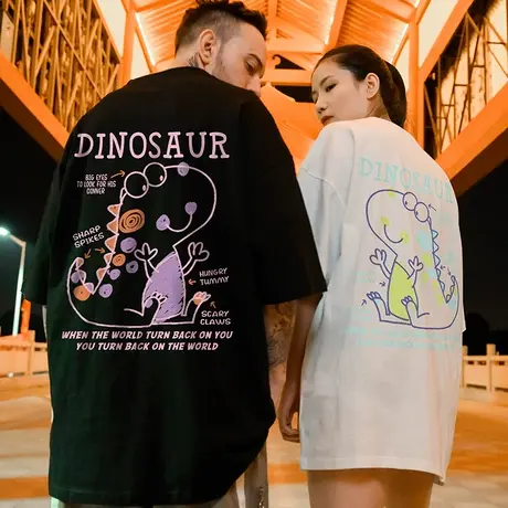 短袖男大码夏季宽松潮流潮牌男装半袖胖子设计感不一样的情侣t恤商品大图