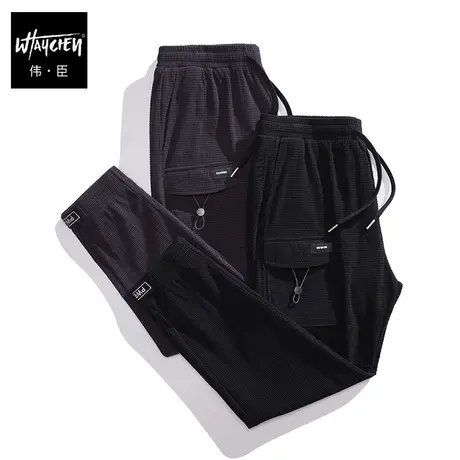 伟臣潮牌大码春装休闲长裤男胖子加肥加大宽松肥佬华夫格小脚裤男商品大图