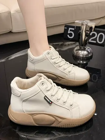 高帮小白鞋女2023年春秋新款高颜值学生鞋韩版百搭皮面帆布鞋板鞋商品大图