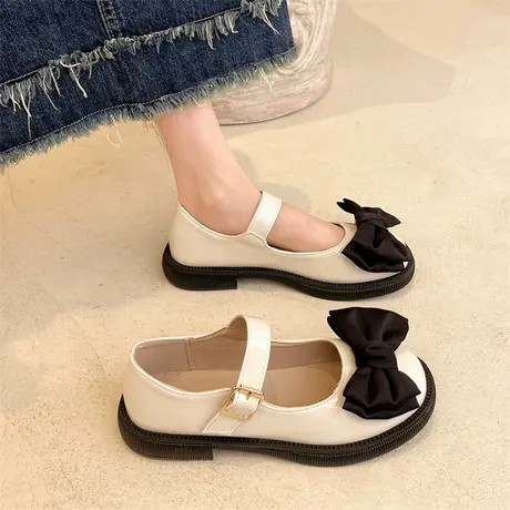 永希玛丽珍鞋女夏季2023新款蝴蝶结防滑平底单鞋配裙子洋气小皮鞋商品大图