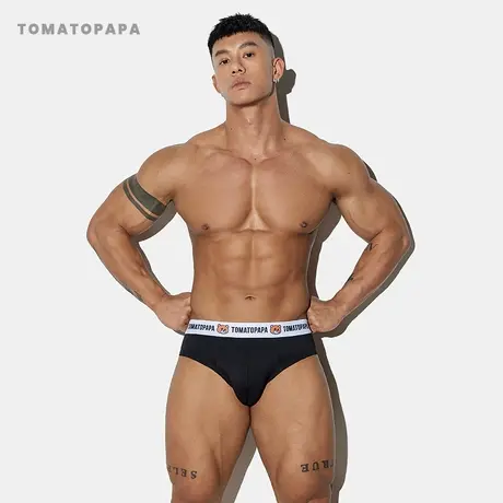 TOMATOPAPA运动卡通系列三角内裤原创棕熊印花莫代尔棉健身底裤男商品大图