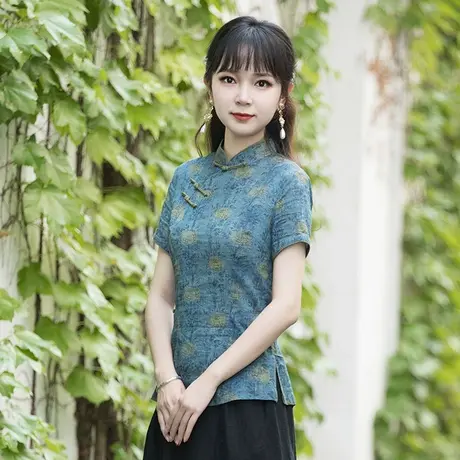 筠雅唐装夏装女旗袍上衣女夏2022年新款改良年轻款高端中式女装商品大图