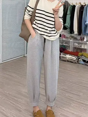 2023春秋新款灰色运动裤女宽松束脚卫裤灯笼萝卜裤显瘦哈伦裤子潮商品大图