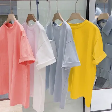 2023年春夏季新款潮流纯色女装设计感小众上衣白色宽松短袖t恤ins图片