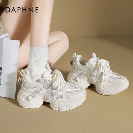 达芙妮老爹鞋女2025新款夏季厚底鞋网面小白鞋增高透气薄款运动鞋商品大图