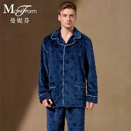 曼妮芬男士冬季舒适翻领开襟长袖长裤套装家居服起居服20320705商品大图