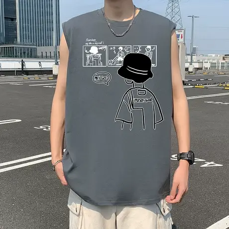 美式宽松坎肩背心男夏季新款潮牌设计感痞帅纯棉篮球运动无袖上衣图片