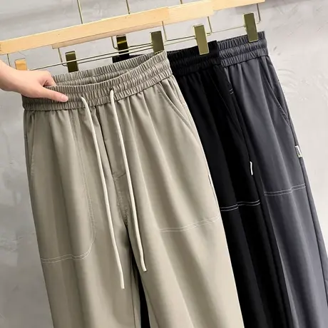 工装裤男夏季薄款宽松潮松紧腰哈伦裤男束脚休闲裤男士九分裤直筒图片