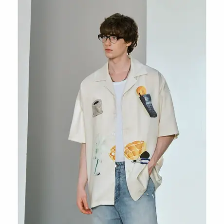 Lilbetter童趣插画短袖花衬衫ins风男士夏度假衬衣古巴领垂感上衣商品大图