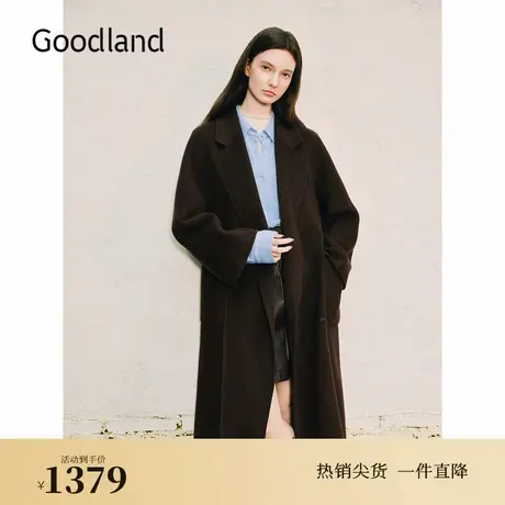【100绵羊毛】Goodland美地2024冬季新款双面毛呢大衣美拉德外套图片